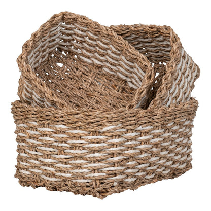 Pala Basket - Basket, seagrass/paper, natural/white, set of 3