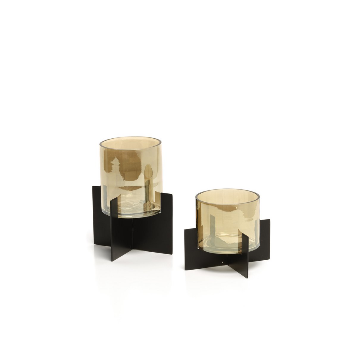 Glass Hurricane Candle Holder - Black Aluminum Base, Low