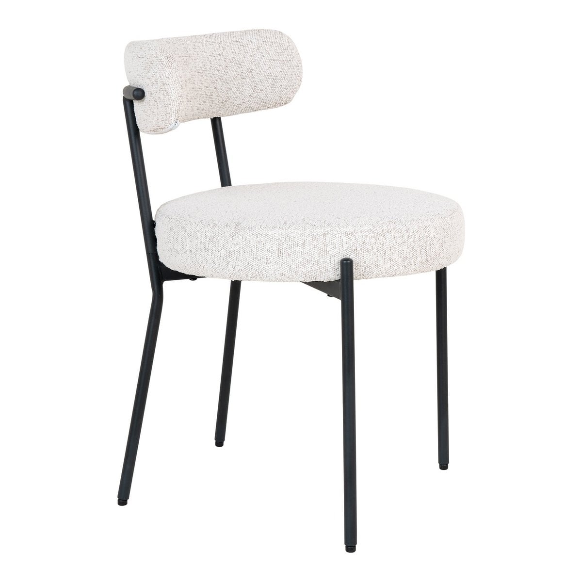 White Bouclé Dining Chairs - Set of 2 with Black Metal Legs