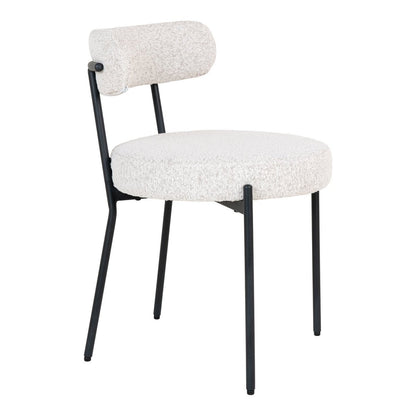 White Bouclé Dining Chairs - Set of 2 with Black Metal Legs
