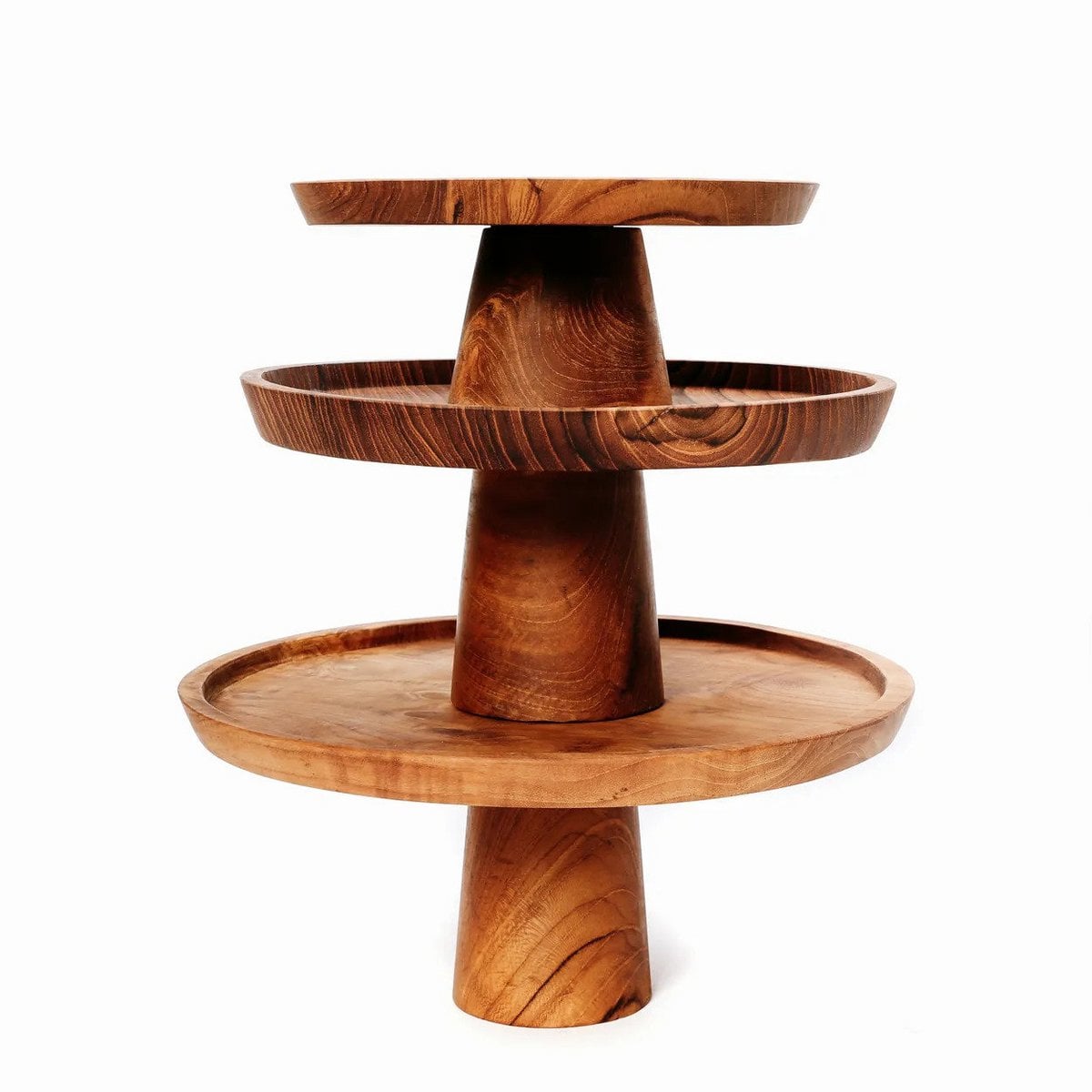 Teak Wood Cake Stand - Rustic Dessert Plate, Medium