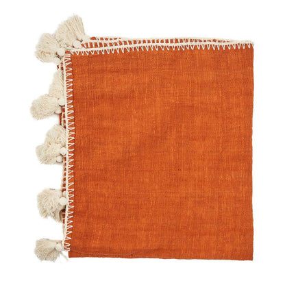 Terracotta Stitch Bed Throw - Textured Woven Cotton, 130x170cm
