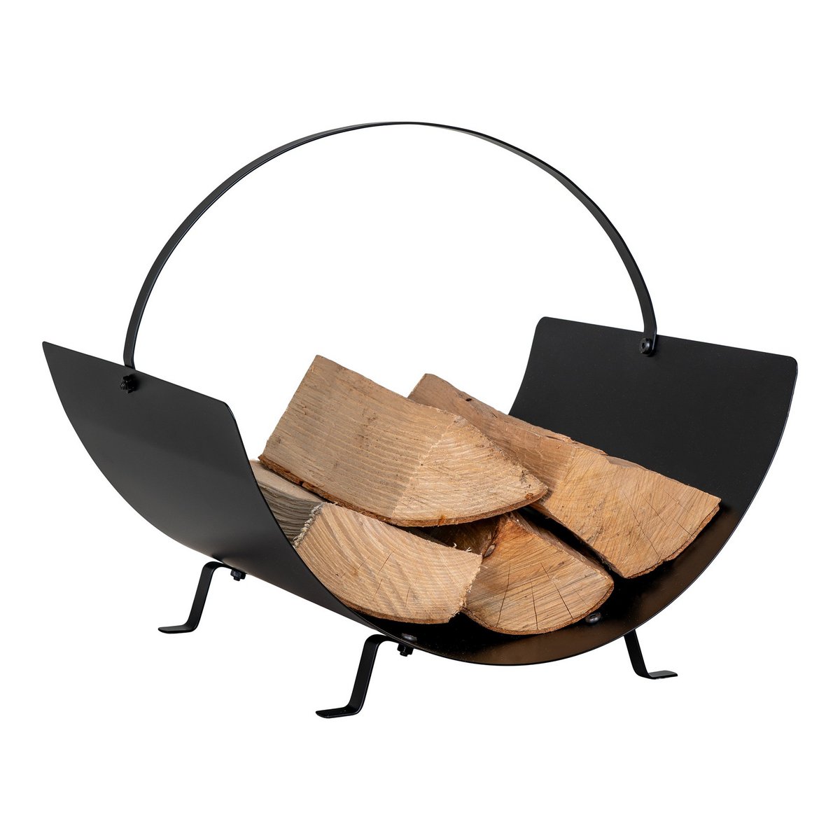 Black Steel Log Holder - Modern Fireside Firewood Rack, 40x35 cm