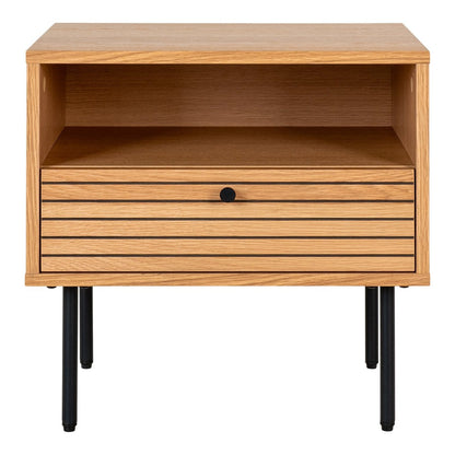 Kyoto Side Table - Side Table, oak veneer, black metal legs, 1 drawer, 50x40x50 cm