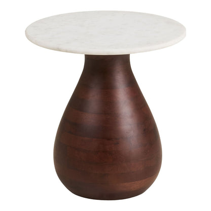 Heide Side table, mango wood/marble, dark brown/white, ø40x41 cm
