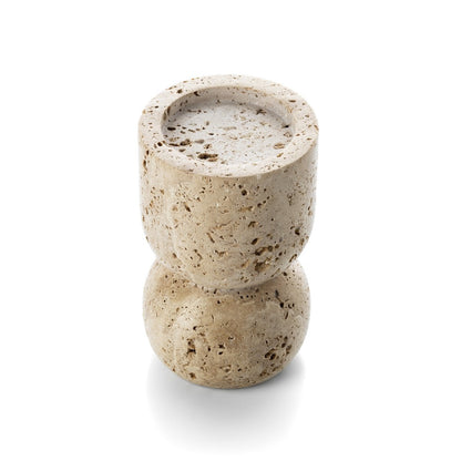 Travertine Pillar Candle Holder - Beige Stone