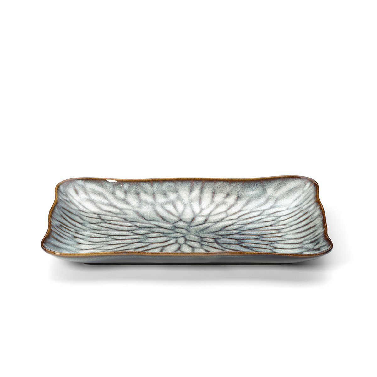 Ceramic Rectangular Plate - Grey Brown Lotus Ice Dinner Plate, L