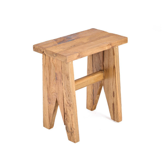 Teak Wood Stool - Natural Accent Stool, Small Rustic Seat