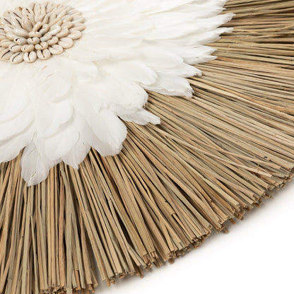 Feather Juju Wall Hanging - Natural White, Alang Alang & Cowrie Shells