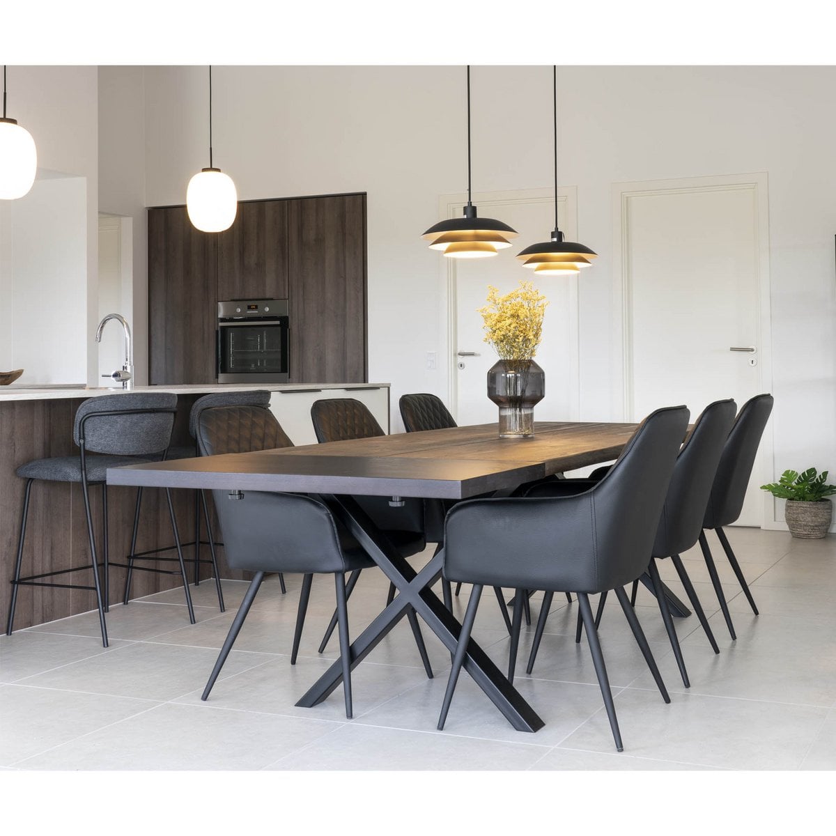 Oak Extension Plates for Dining Table - Black Steel Finish, 95x50cm