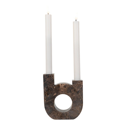 Marble Tea Light Candle Holder - Brown Stone, 12x3.5x14cm