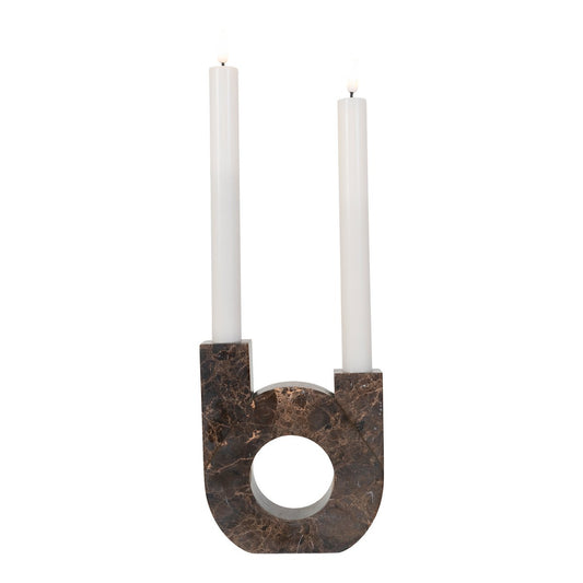 Candle Holder - Marble, Brown, 12x3.5x14cm
