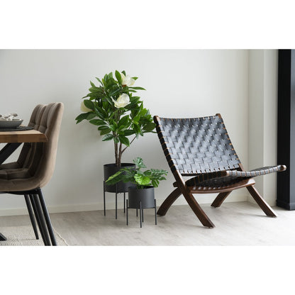 Teak and Leather Folding Chair - Black Accent, 66x74x73 cm
