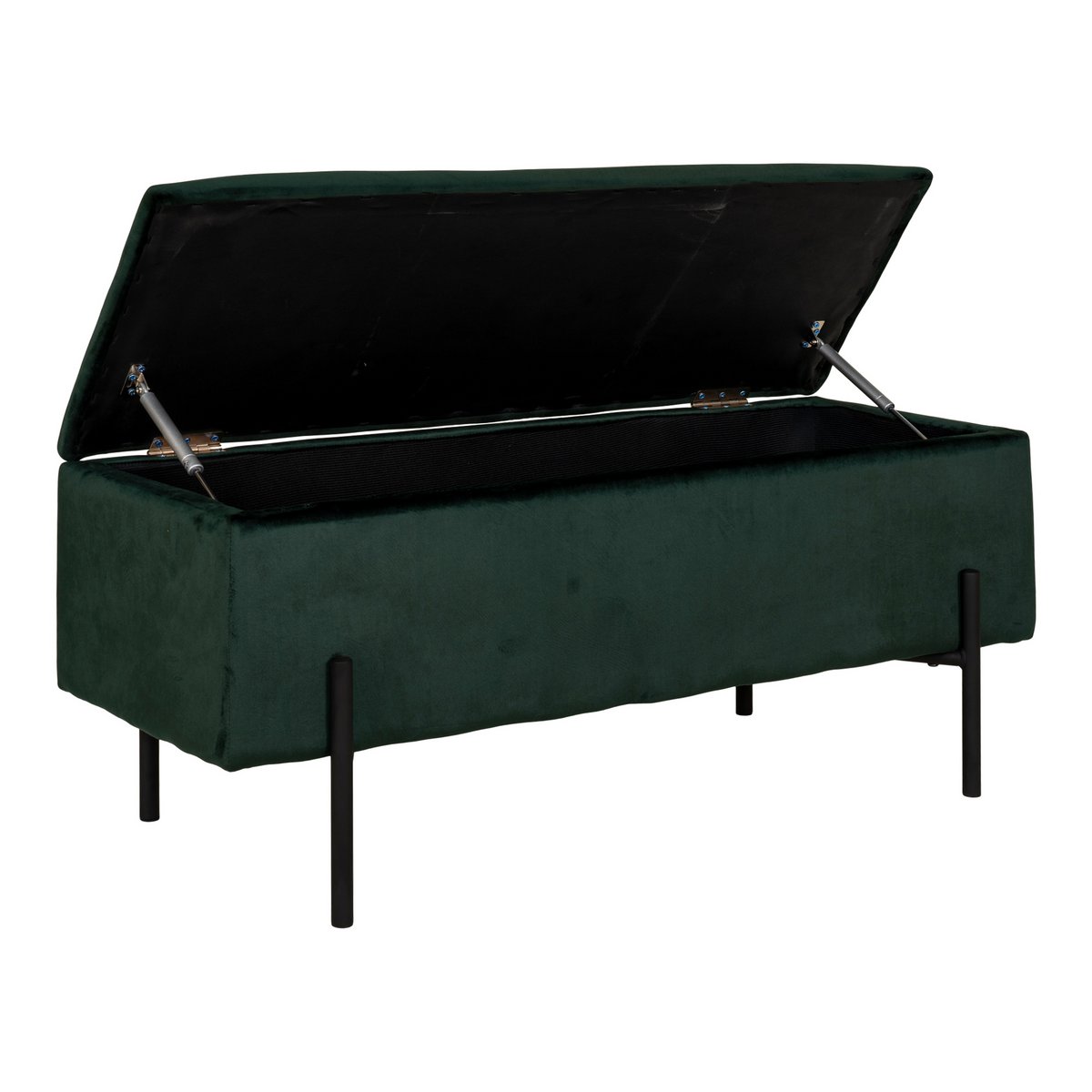Watford Bench - Green, Velour, Black Metal Legs