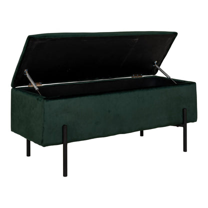 Watford Bench - Green, Velour, Black Metal Legs