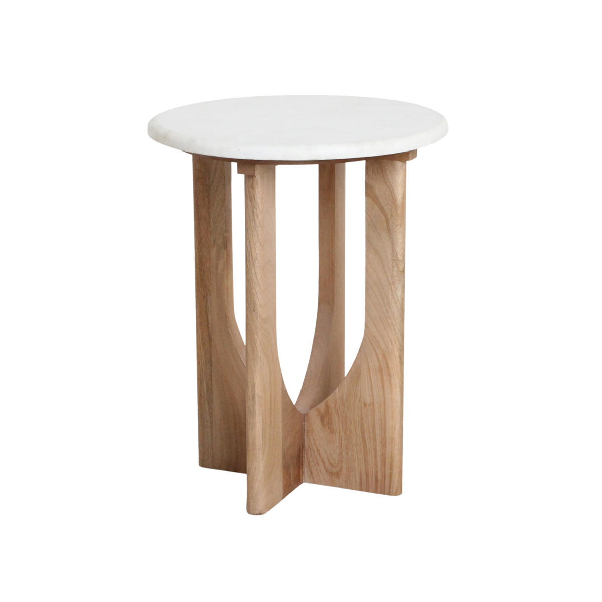 Marble Side Table - White Accent Table, Mango Wood Base, 30x30x50 cm