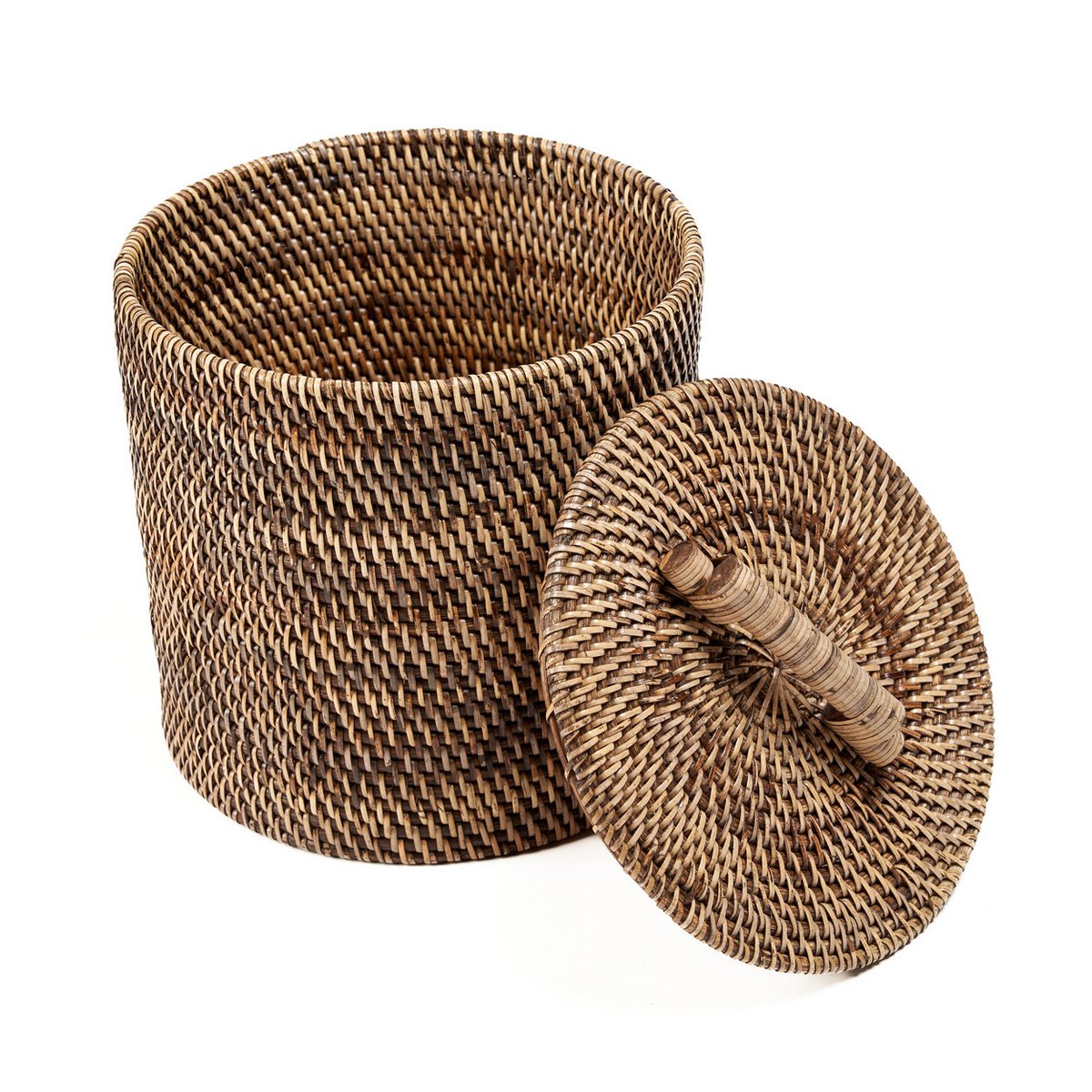 Rattan Storage Basket - Low Brown Handwoven Bin