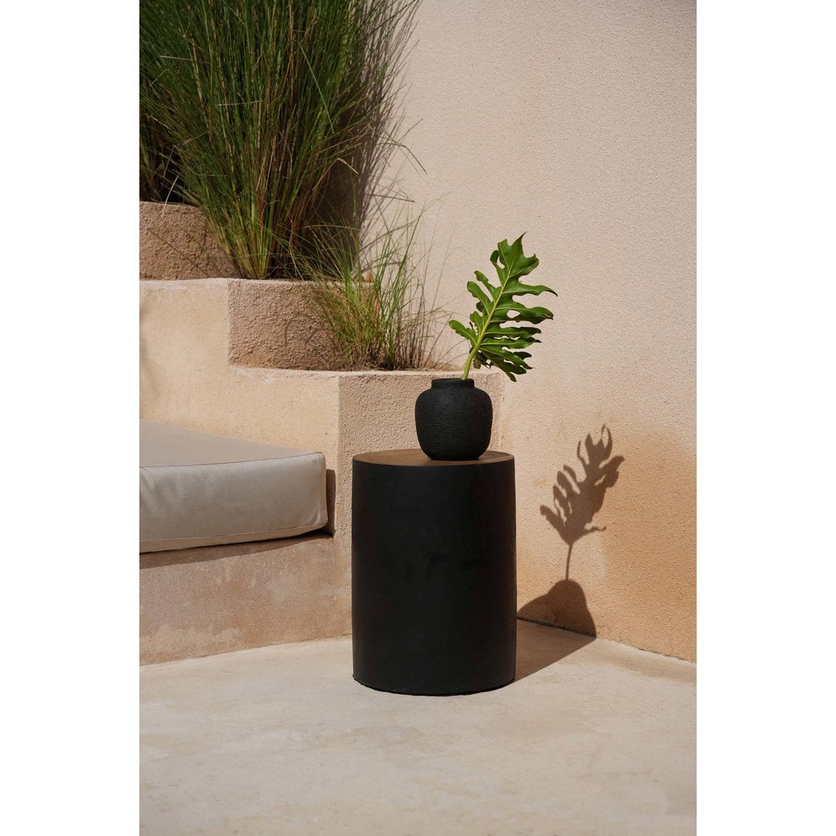Suar Wood Stool - Natural Black Accent Stool for Living Room