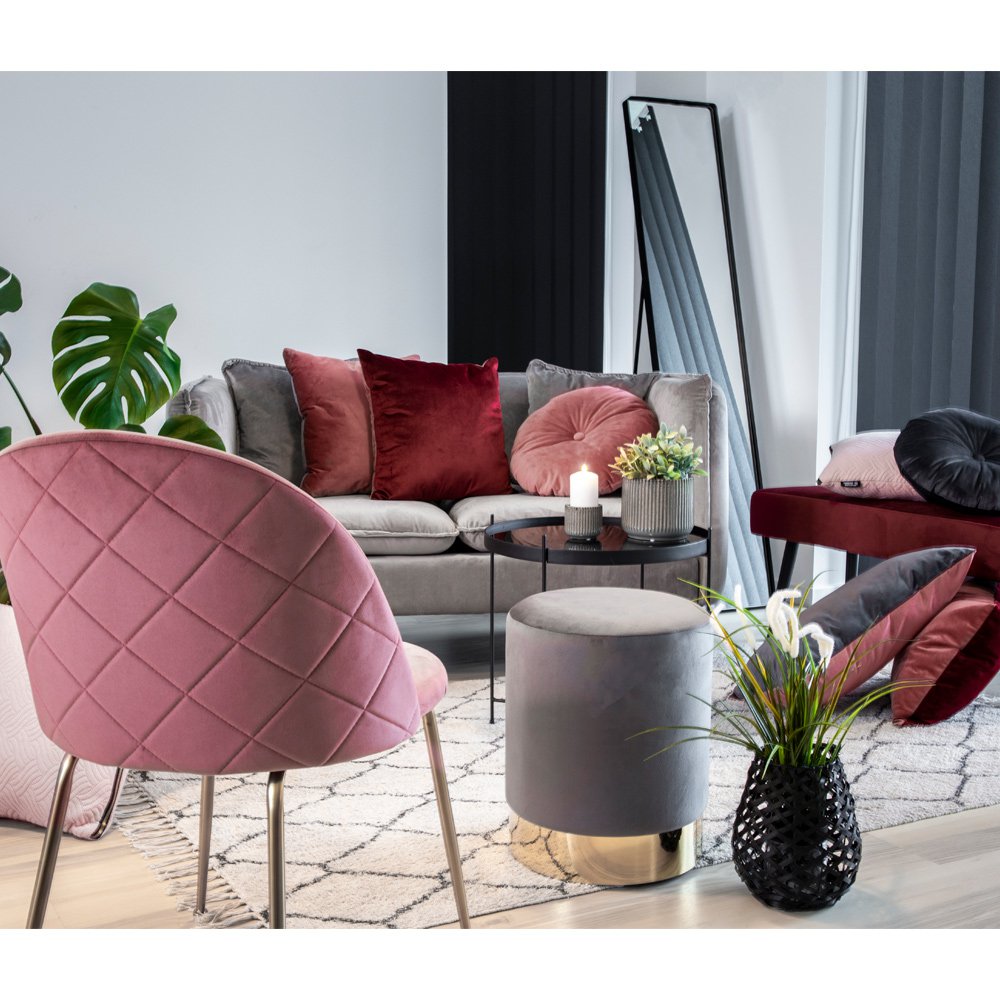Geneve Dining Chair - Velvet, Steel, Rose - Set of 2