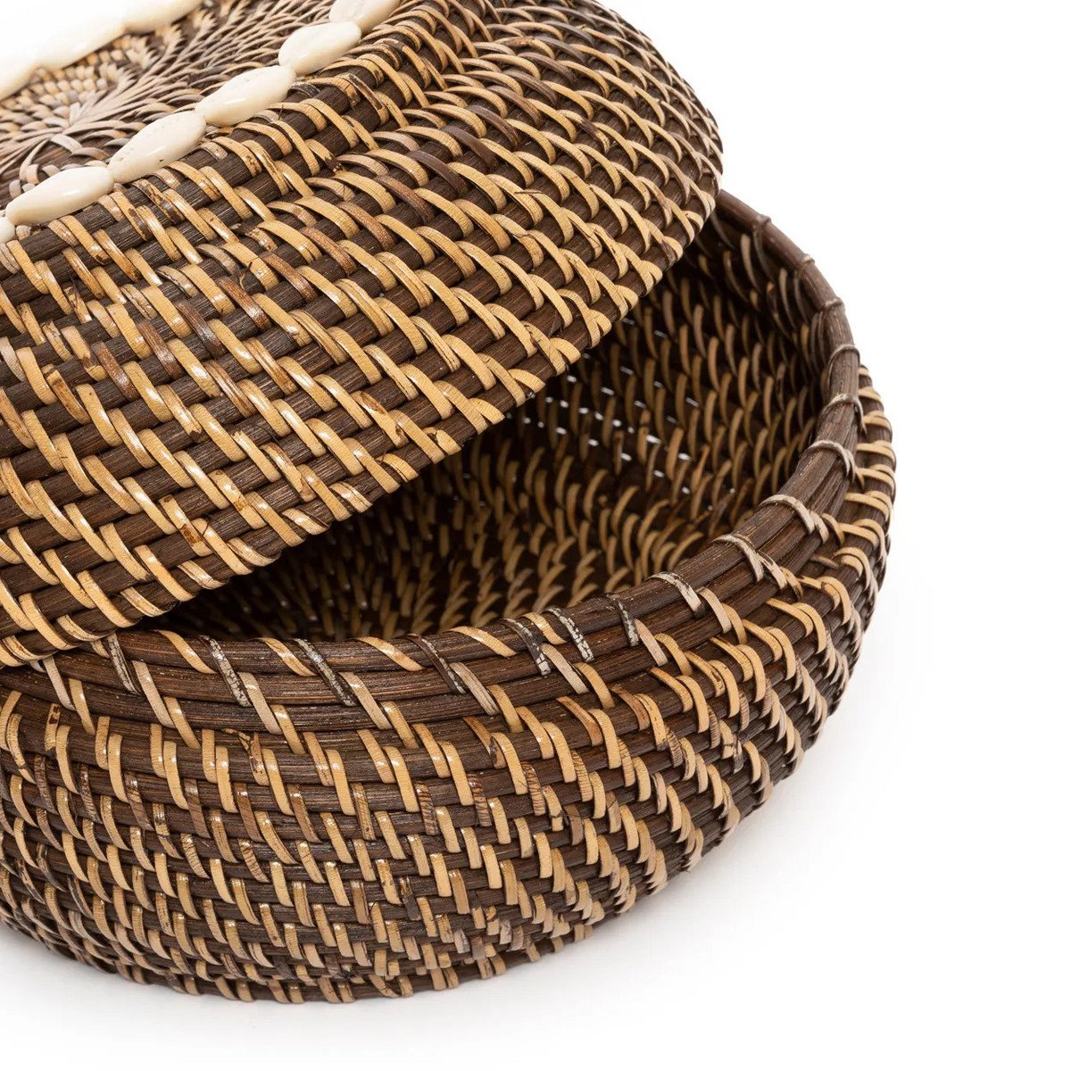Medium Rattan Basket with Cowrie Shells for Storage