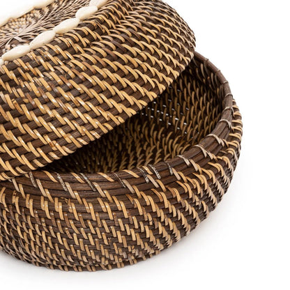 Medium Rattan Basket with Cowrie Shells for Storage