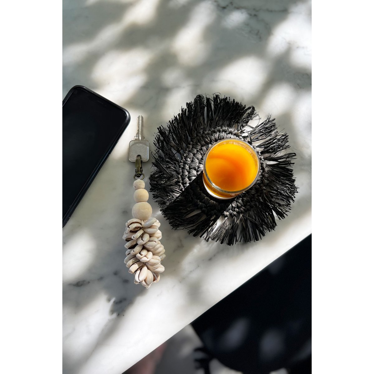 Natural Wood Keychain - Canggu Shell Charm, Coastal Style