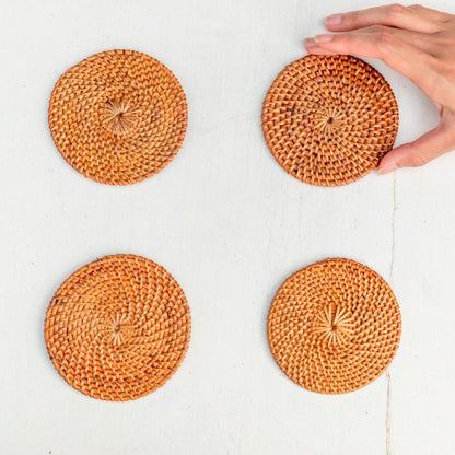 Round Rattan Coasters Set of 4 or 8 Handmade TIBU