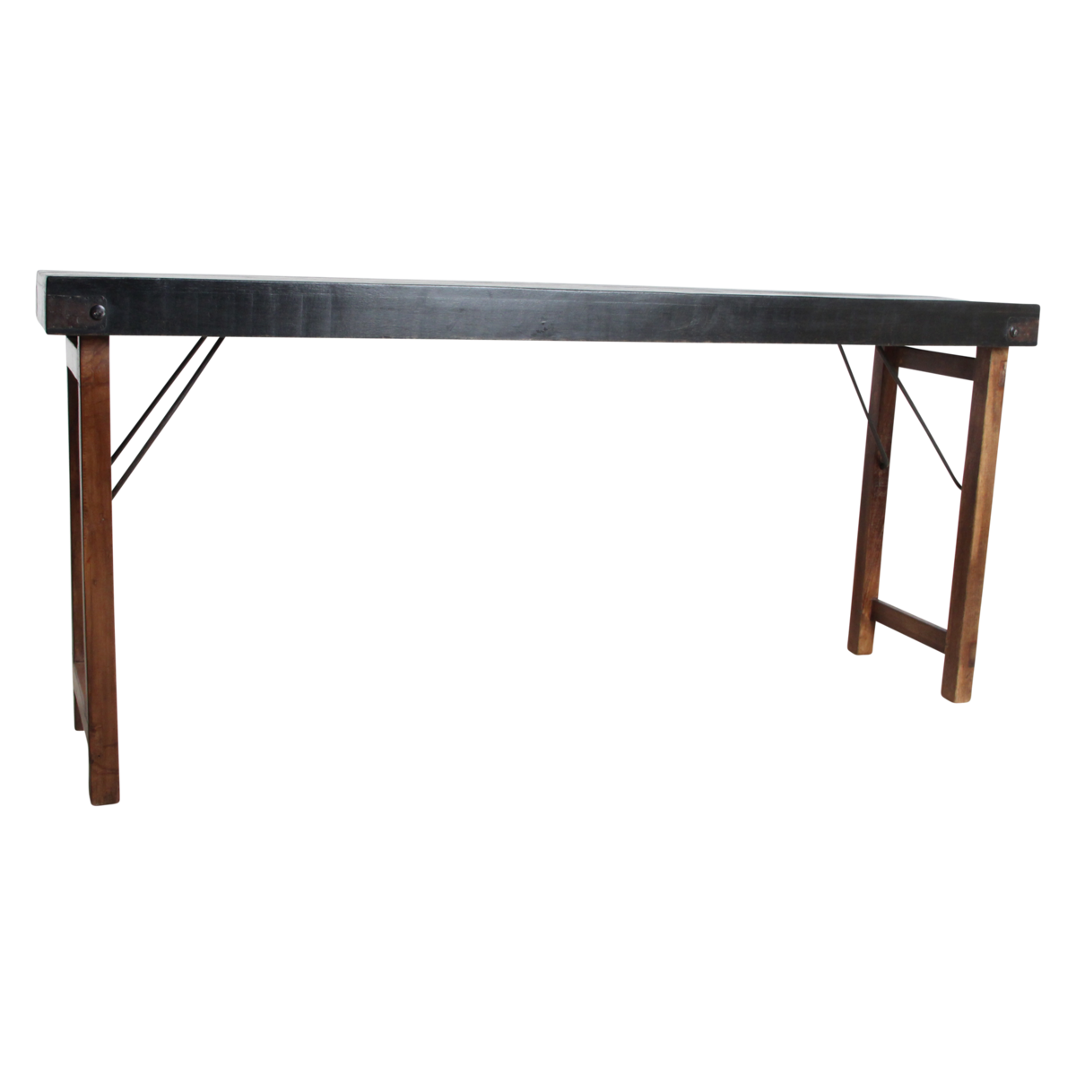 Reclaimed Wood Console Table - Black Foldable Design