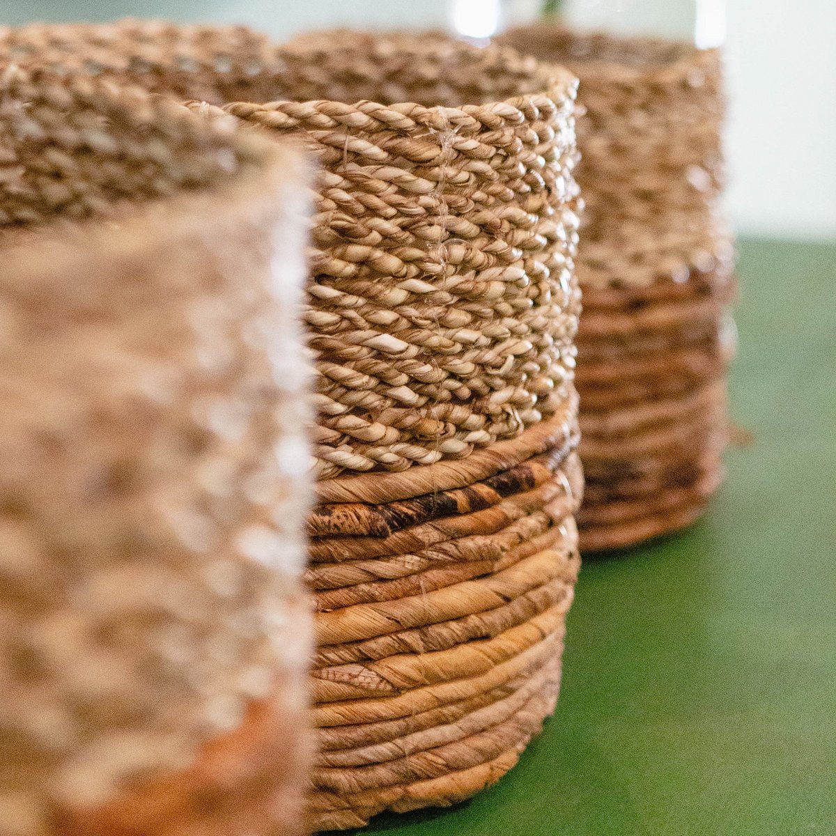 Seagrass Basket – Small Woven Planter Basket, Two-Toned Boho Design