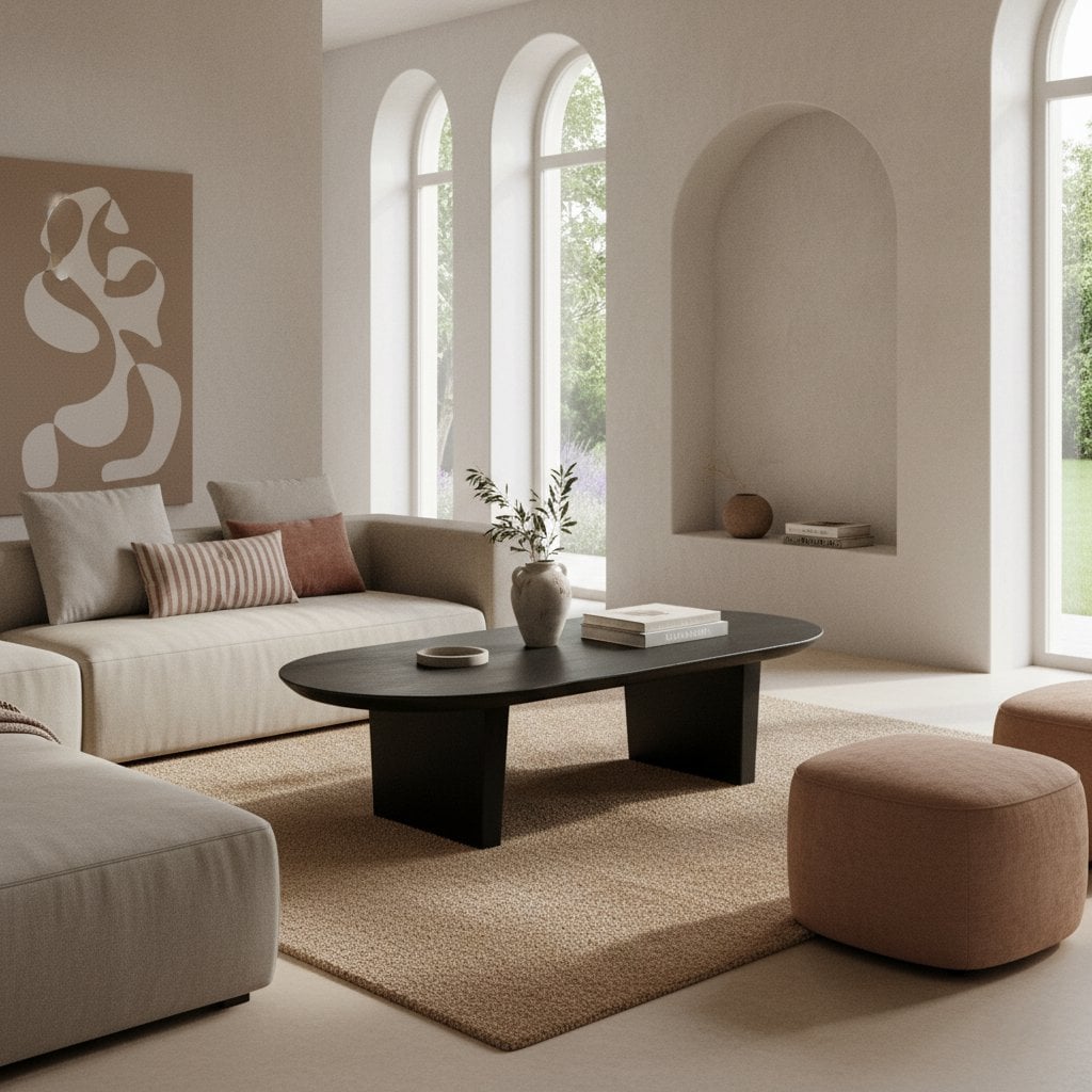 Mango Wood Coffee Table - Black Bullnose Design