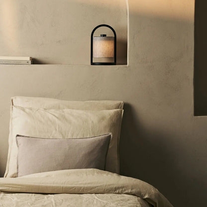 Wooden Rechargeable Table Lamp - Black & Grey Linen Blend, Cordless