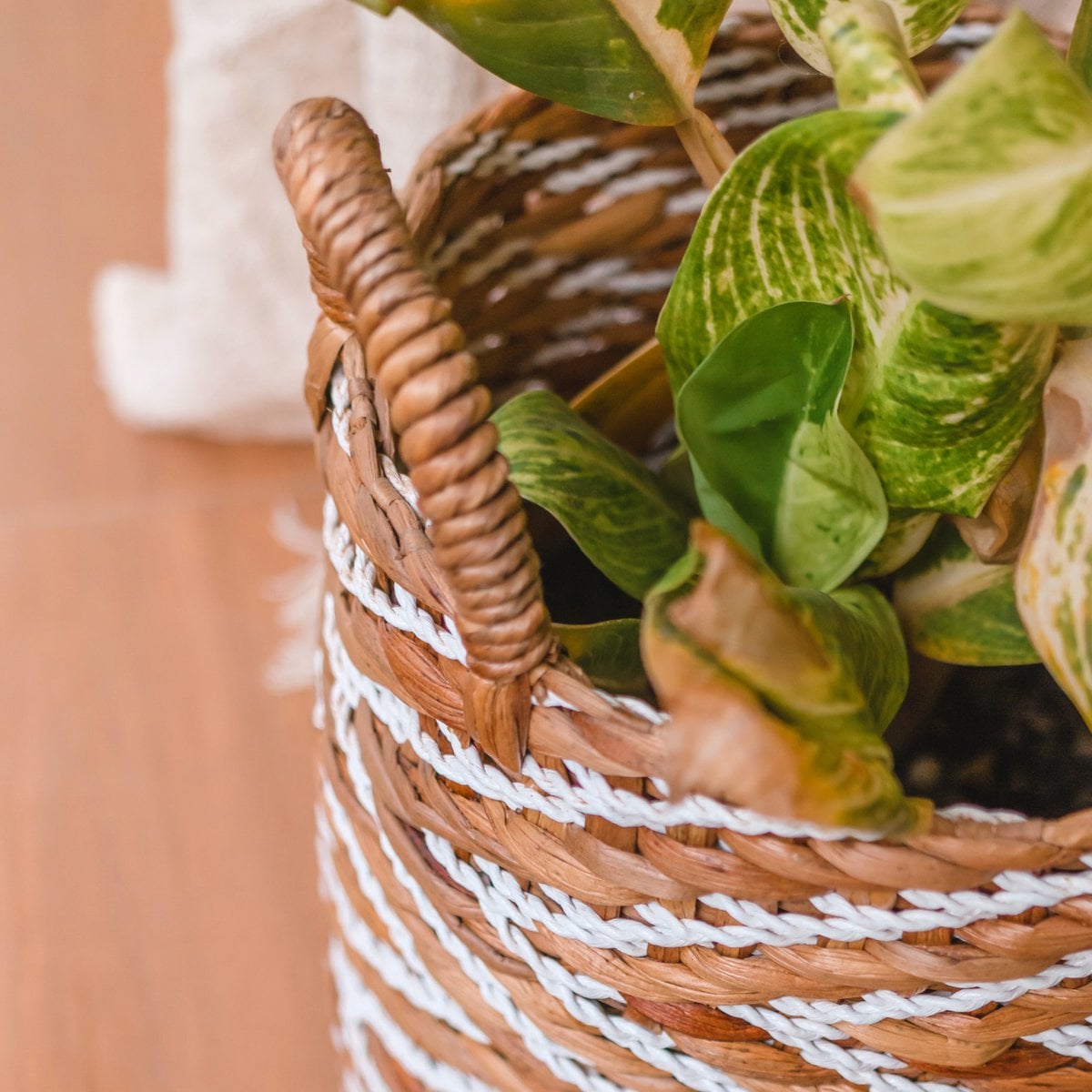 Panier Tressé Rond à Motif rayé YALIMO fabriqué en Hydrocoton (3 tailles)
