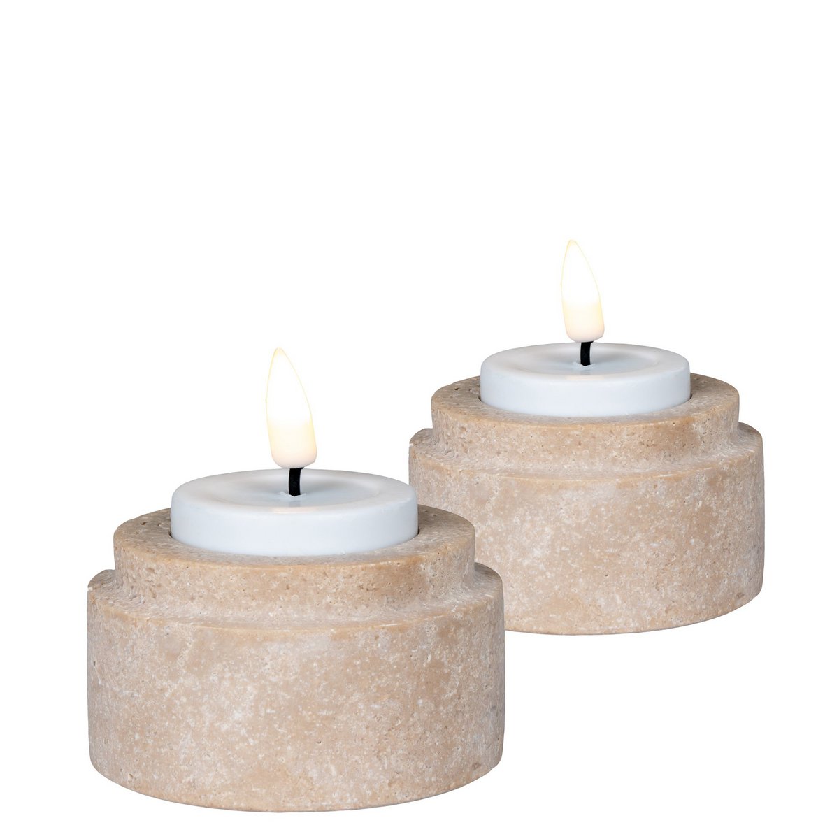 Travertine Tealight Holders - Natural Stone, Set of 2