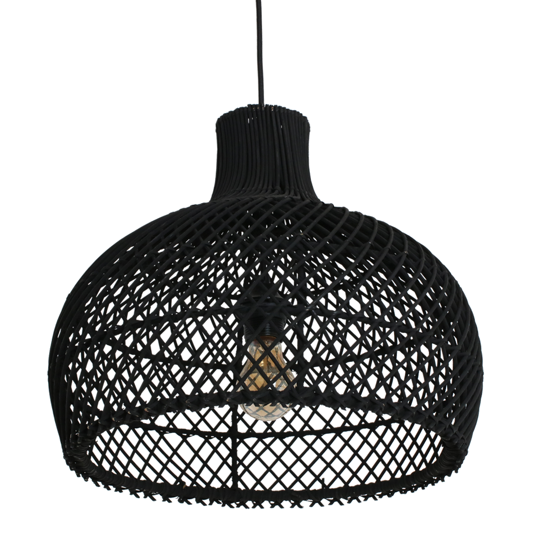 Rattan Pendant Light - Black Maze Hanging Lamp, Small