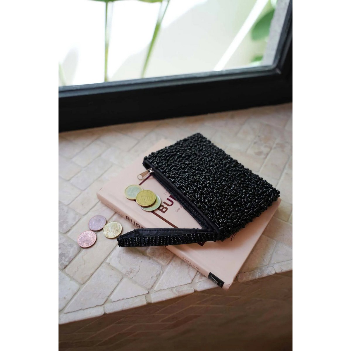 Beaded Clutch Handbag - Black Beaded Evening Bag