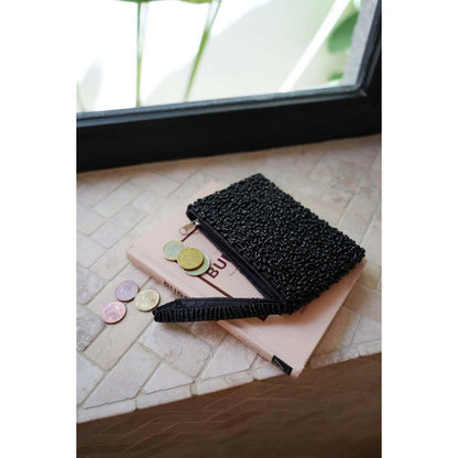 Beaded Clutch Handbag - Black Beaded Evening Bag