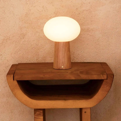 Max Light Brown Wooden Cordless Table Lamp | Rechargeable, Glass & Sustainable Design