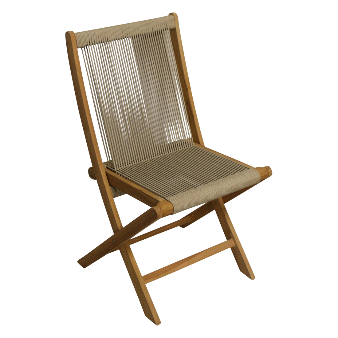 Teak Garden Chair with Rope Seat - Folding Outdoor Chair, Natural