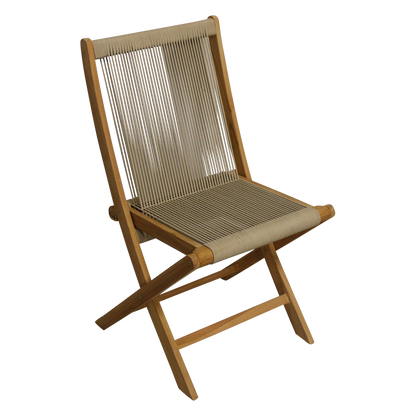 Teak Garden Chair with Rope Seat - Folding Outdoor Chair, Natural