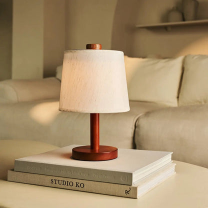 Rover Chestnut Brown Wooden Rechargeable Lamp | Cordless, Dimmable & Linen Blend
