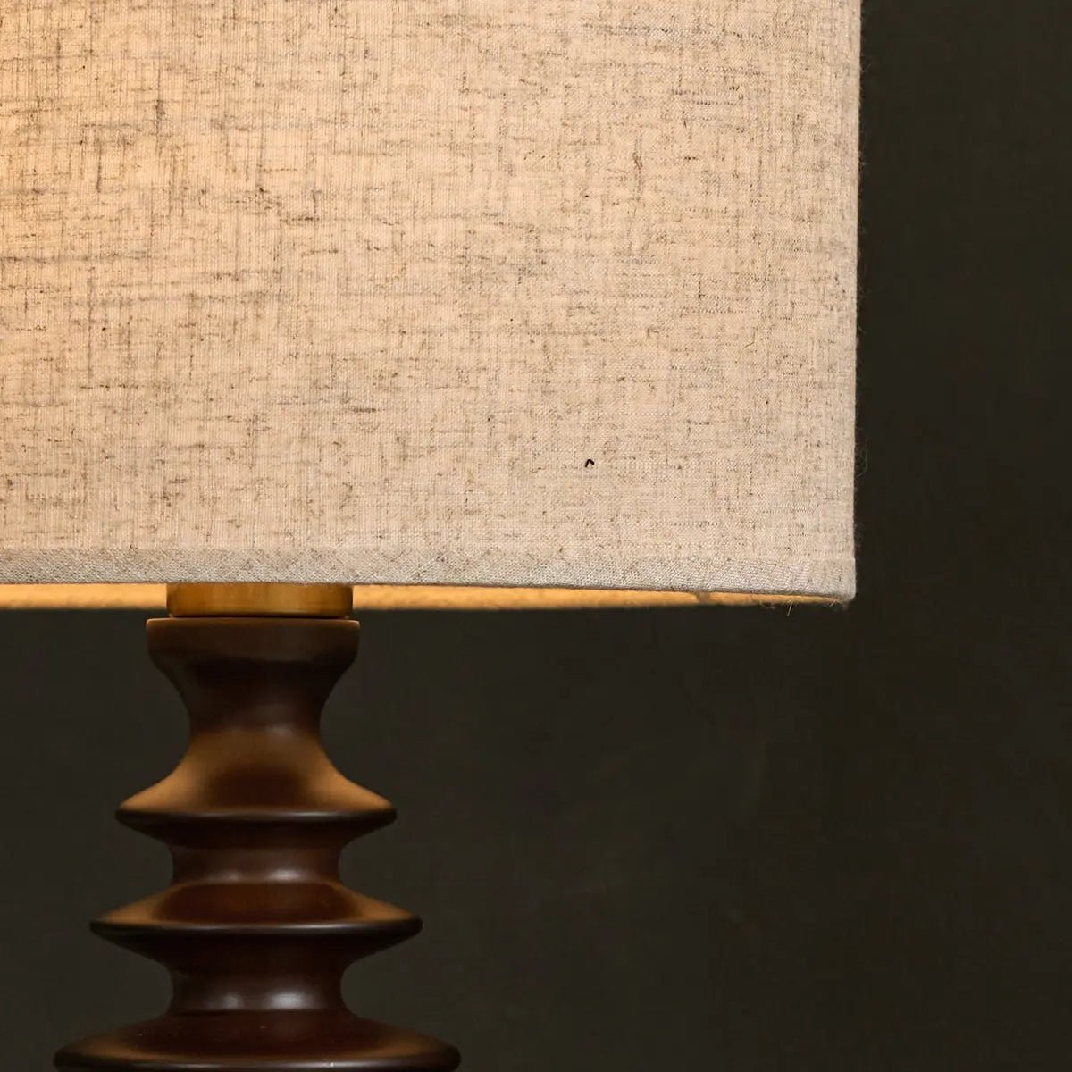 Bodhi Dark Brown Wooden Lamp with Beige Lampshade – Elegant Lighting for Any Room