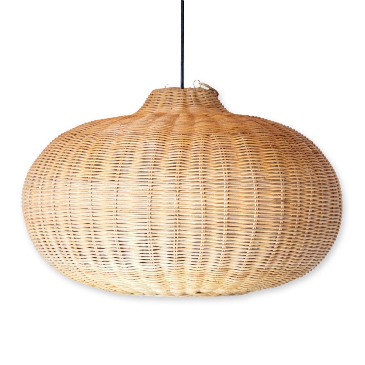 Grand abat-jour en rotin – Luminaire suspendu rond Boho – Lampe hanging en rotin fait main – Abat-jour en fibre naturelle tissée (Ø 56 cm) ANJANI