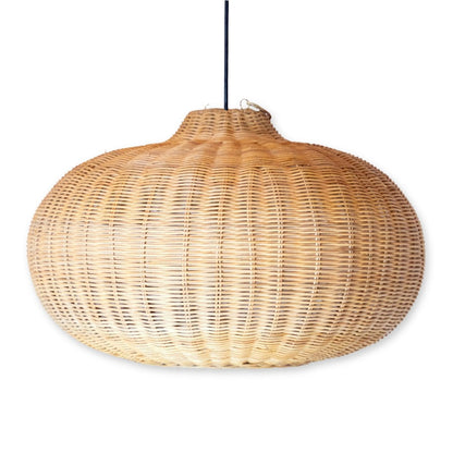 Grand abat-jour en rotin – Luminaire suspendu rond Boho – Lampe hanging en rotin fait main – Abat-jour en fibre naturelle tissée (Ø 56 cm) ANJANI