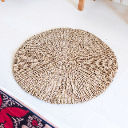 Seagrass Rug Round – Handwoven Boho Rug, Natural Beige – 100/120 cm