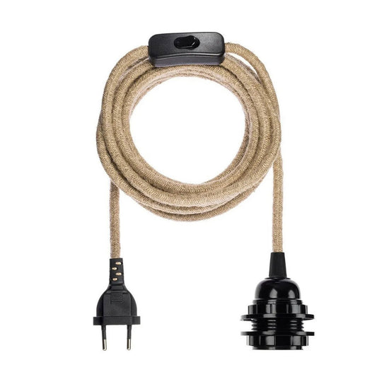 Jute Ceiling Lamp Fitting - Natural Black with 4.5m Cable