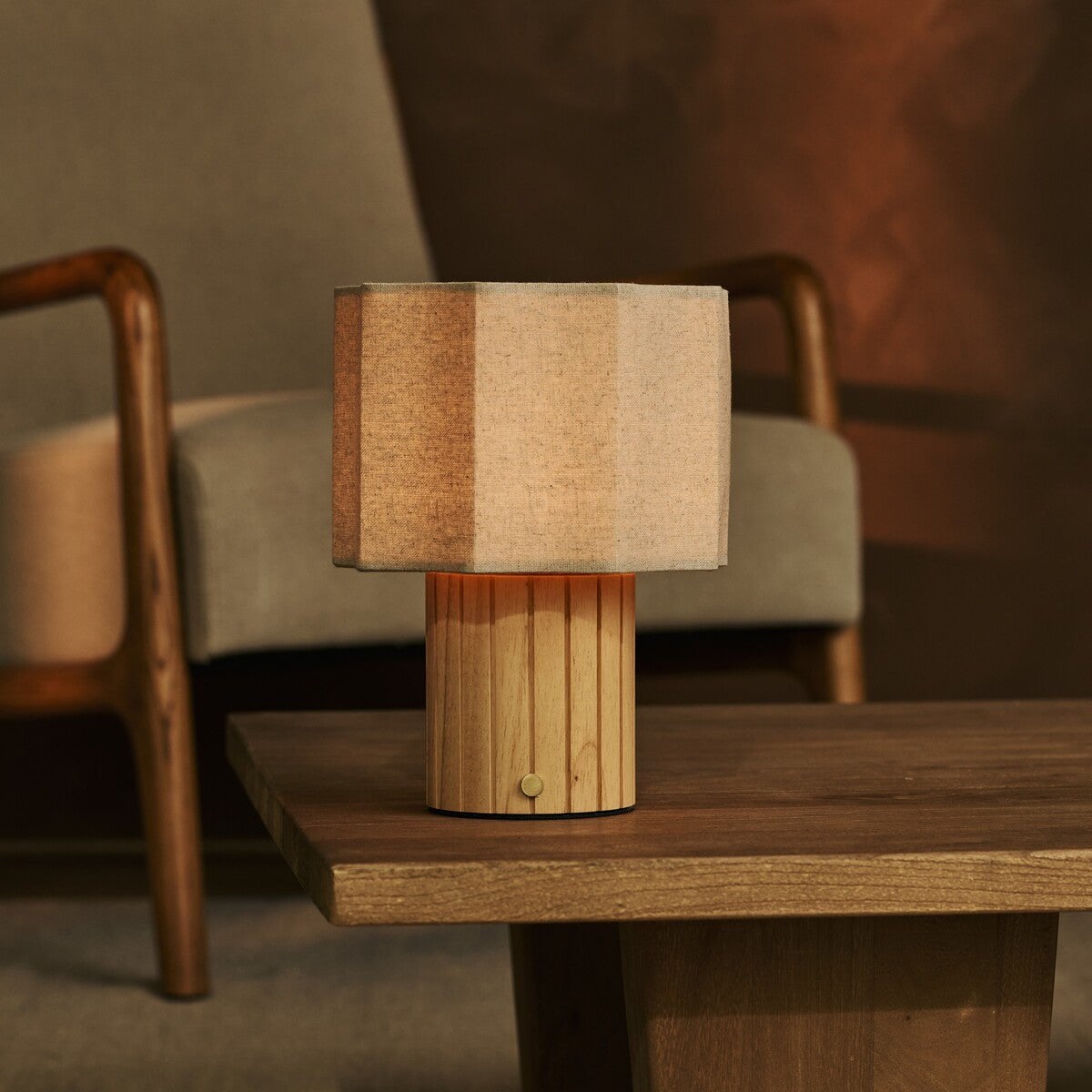 Channa Light Brown Rechargeable Table Lamp | Linen Blend, Stylish & Functional