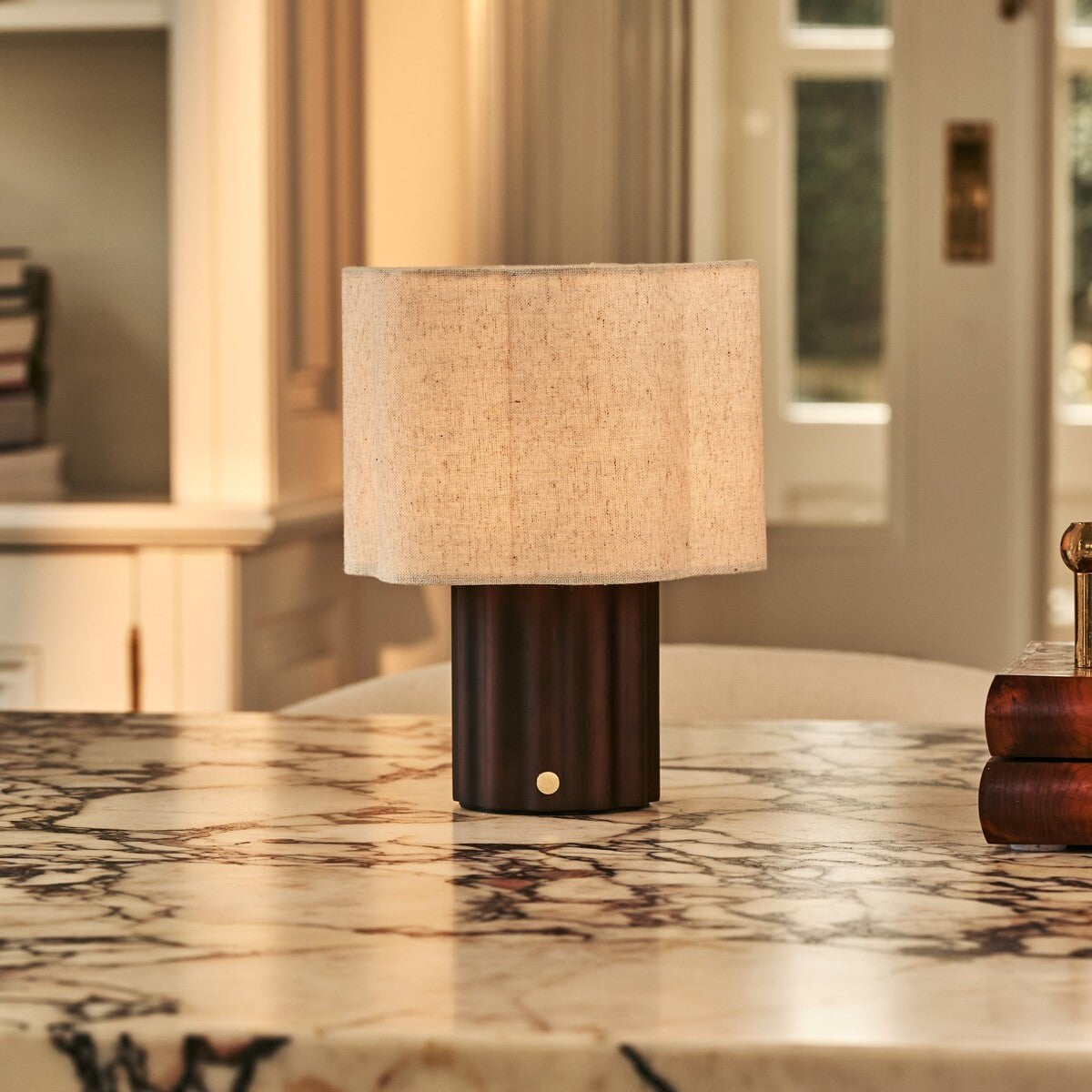 Yalisa Dark Brown Rechargeable Table Lamp | Modular, Linen Blend & Dimming Function