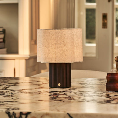 Yalisa Dark Brown Rechargeable Table Lamp | Modular, Linen Blend & Dimming Function