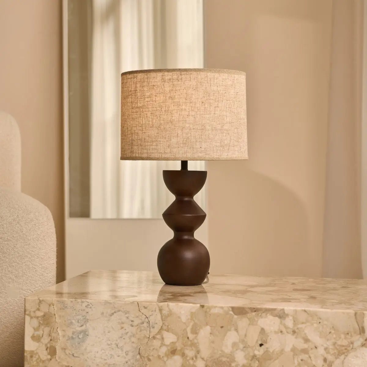 Kai Dark Brown Table Lamp with Sand Lampshade – Stylish, Handmade Lighting