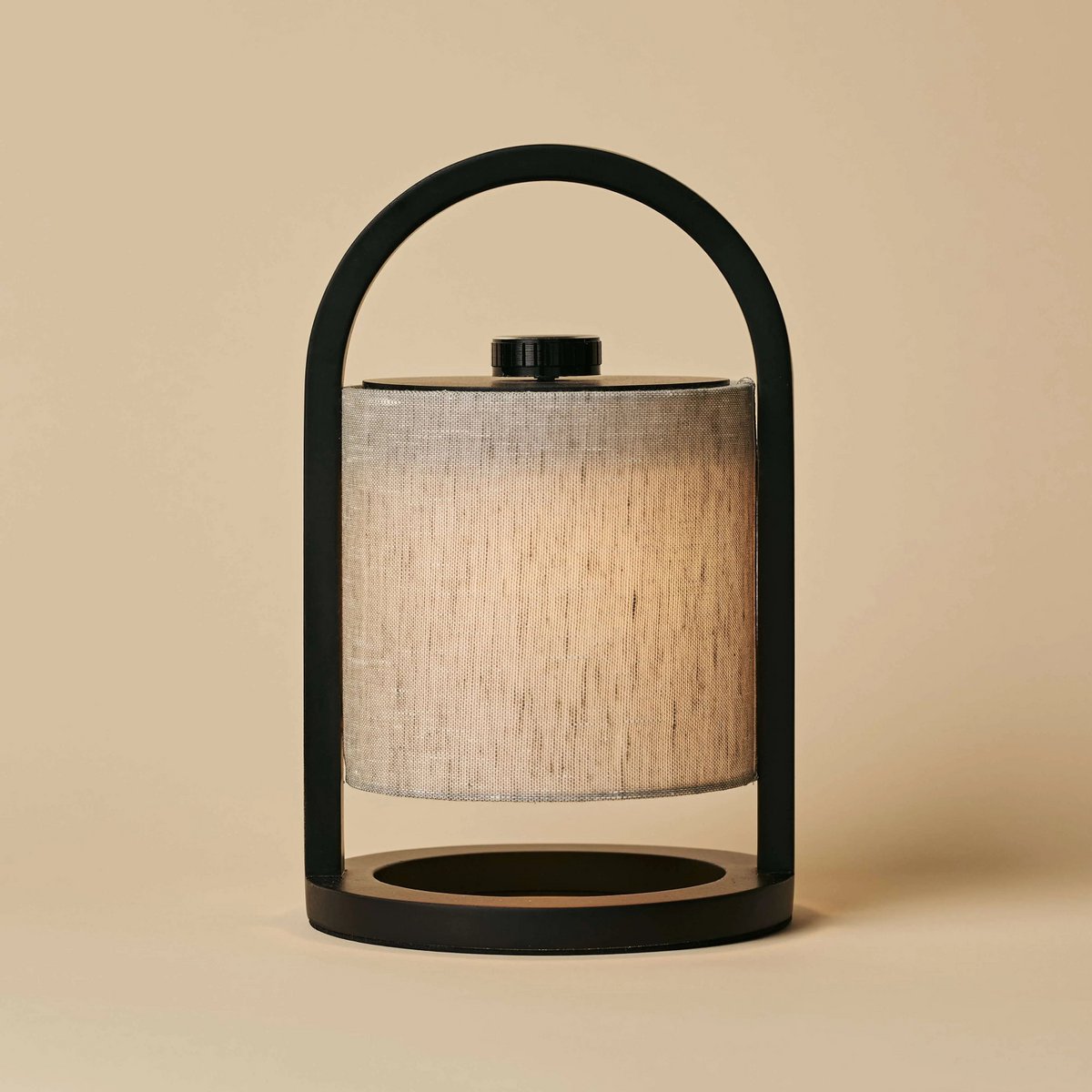 Wooden Rechargeable Table Lamp - Black & Grey Linen Blend, Cordless